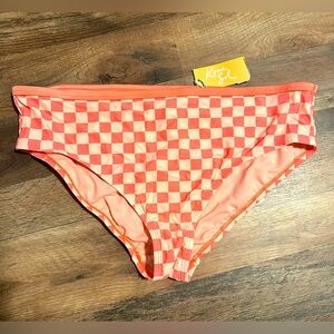 Kona Sol checkered peach-colored High Waisted Bikini Bottoms